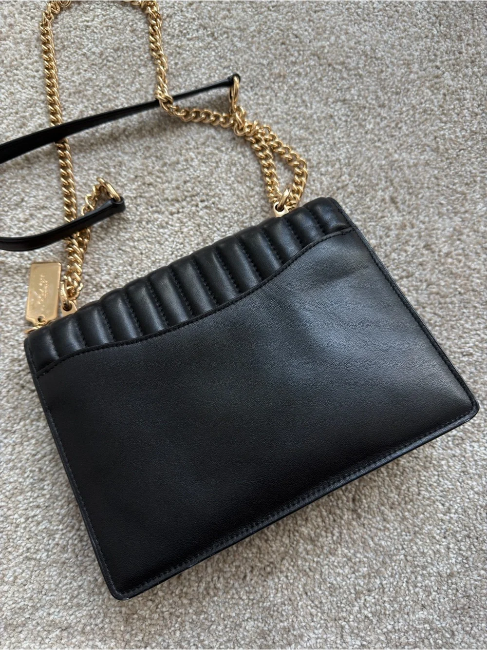 Coach Quilted Leather Shoulder Bag in Black with Gold Chain